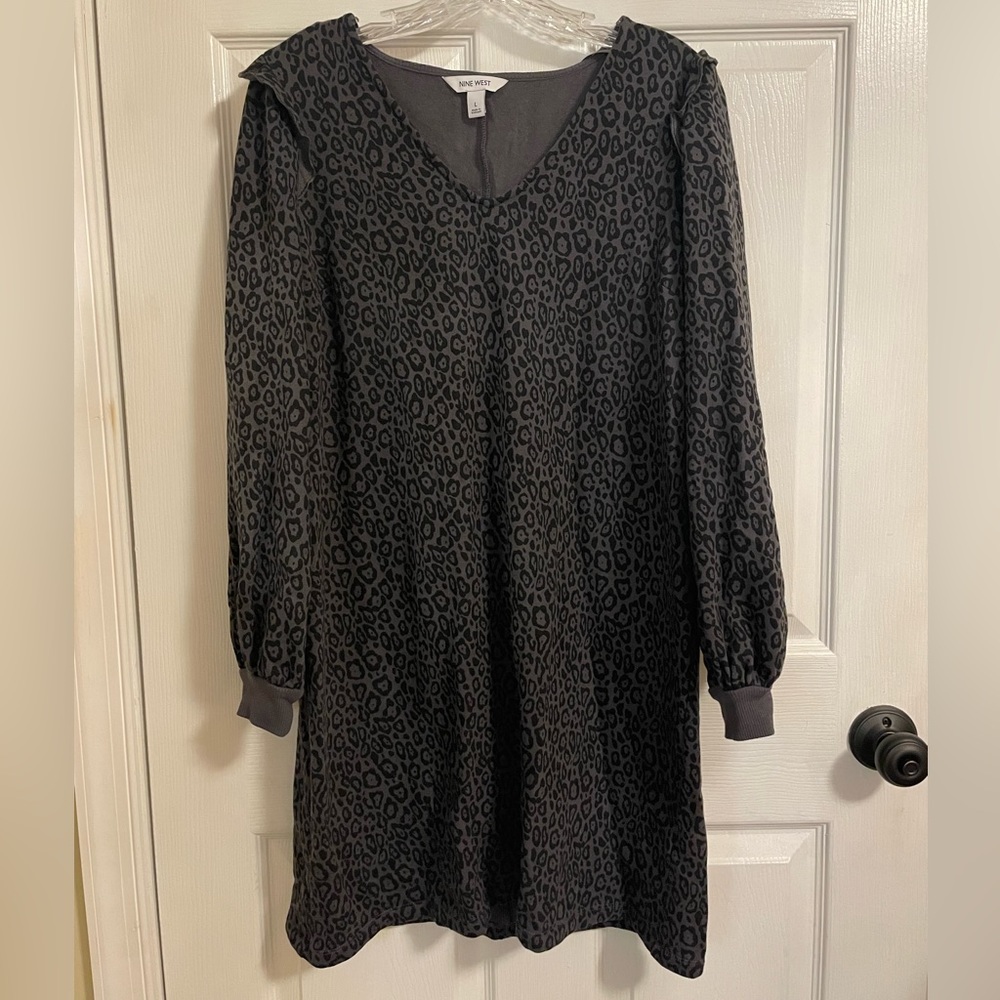 Nine West Ruffled Cheetah Animal Print Sweater Dress